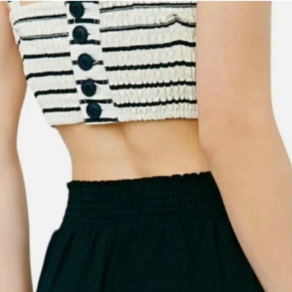 ECOTE Urban Outfitters Linen Blend Ivory & Black Linen Blend Cropped Top Size S - Picture 2 of 7